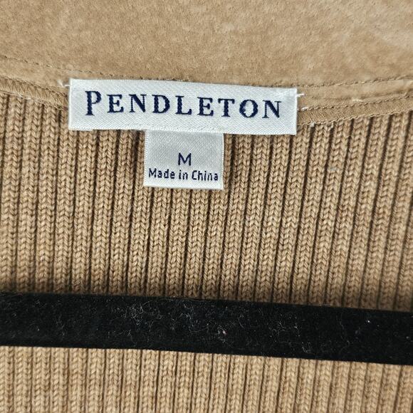 Jacket Pendleton camel brown suede wool rib knit zip front size Medium - Picture 5 of 8